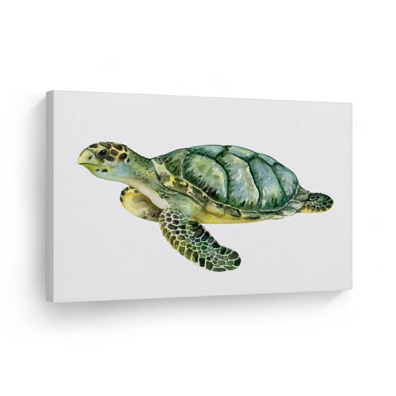 Smile Art Design Sea Turtle Watercolor Painting Underwater Life Marine Animal Canvas Wall Art Print Ocean Sea Nautical Decor Coastal Living Room Baby Nursery Kids Room Decor Ready to Hang - 8x12
