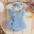 thumbnail image 2 of RMGVDSD Baby Girl Clothes Summer Infant Romper Dress Ruffle Sleeveless One-Piece Bodysuit with Bow Headband Solid Color Cute Outfits 0-3 Months, 2 of 4