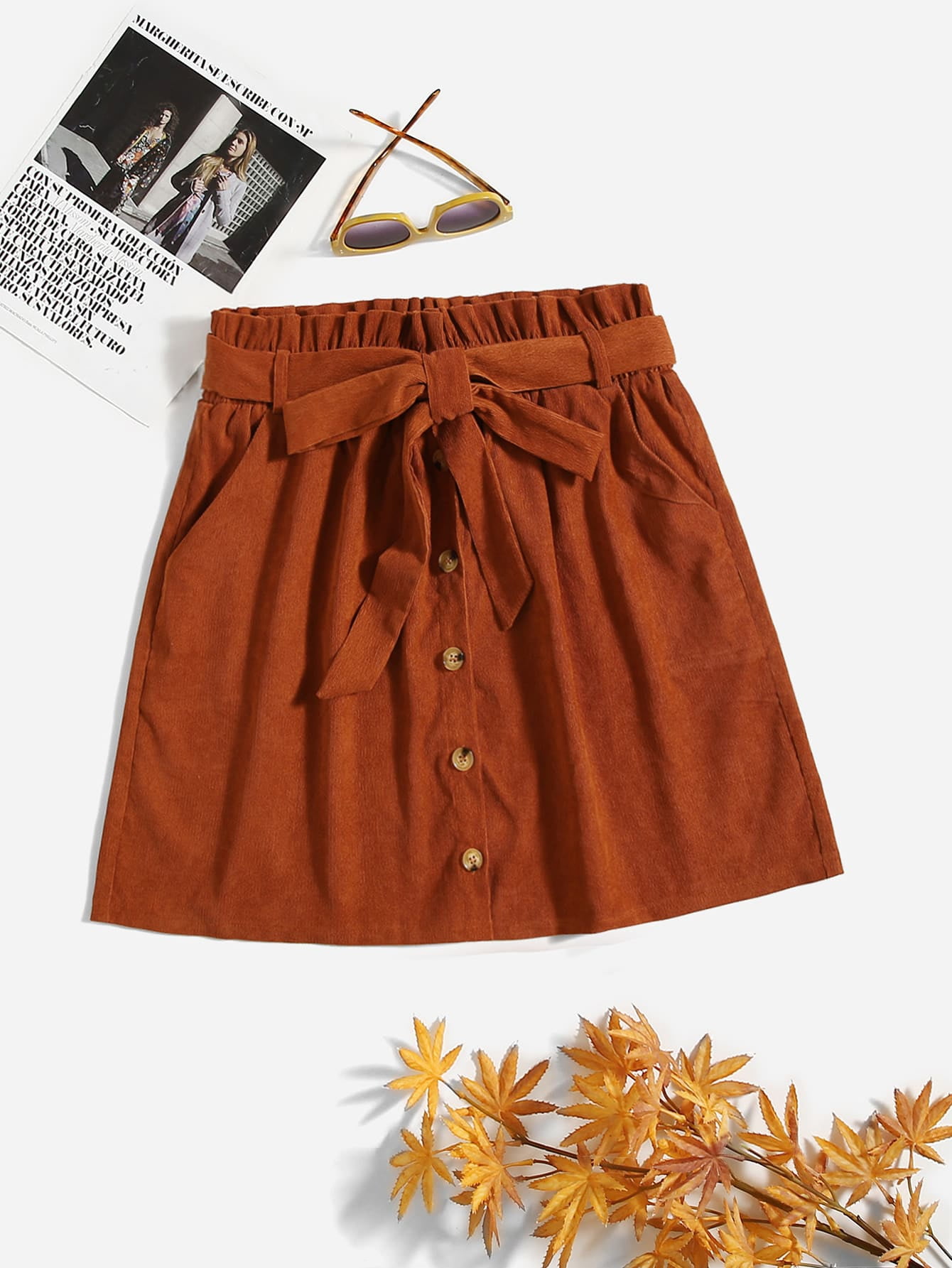 paper bag corduroy skirt