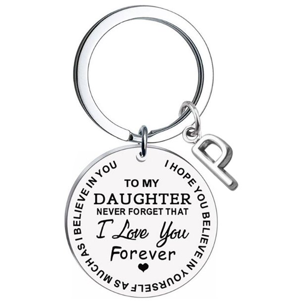 Llaveros para mujer, llavero de billetera, llavero de auto, lindo llavero DIY para mi hija, llavero de acero inoxidable con apellido de 26 letras, 2,5 cm.