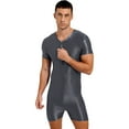 thumbnail image 3 of Haitryli Mens Zipper Front Workout Bodysuit Glossy Silky Compression Muscle Shaper Biketard Unitard Dark Grey XL, 3 of 7