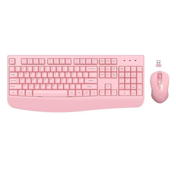 Combo de teclado y ratón inalámbricos EDJO de tamaño completo, color rosa