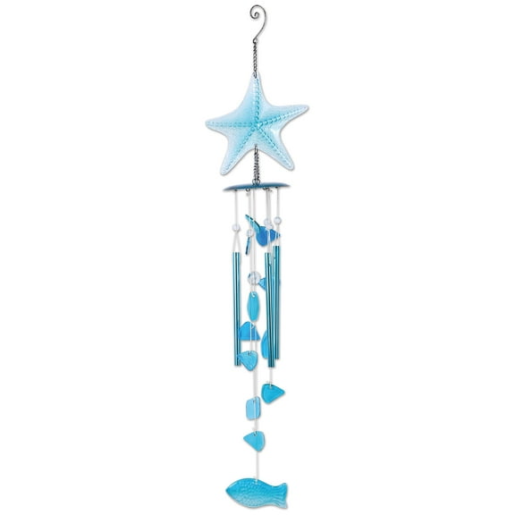 Sunset Vista Designs 92539 Blue Starfish Wind Chime, Metal and Color Glass