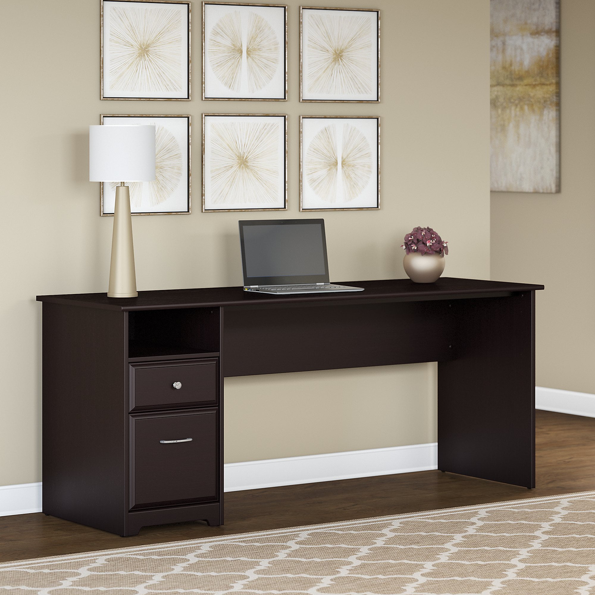 Bush Furniture Cabot 72W Computer Desk with Drawers Brown
