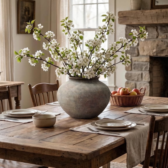 Langford Home 9" Round Antique Terracotta Vase, Gray-Brown