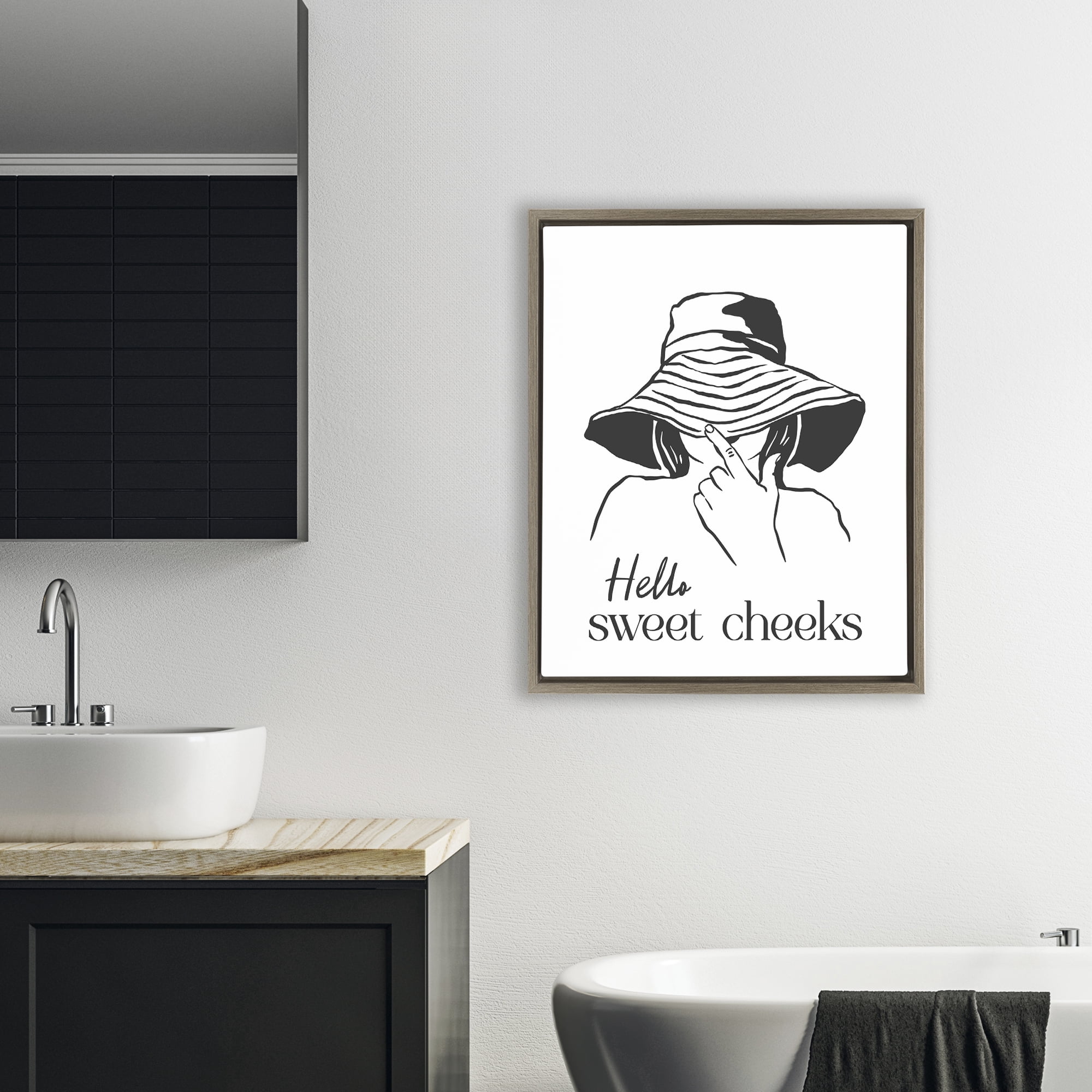Stupell Industries Sweet Cheeks Bathroom Greeting Brown Framed Floater Canvas Wall Art, design by Lettered and Lined