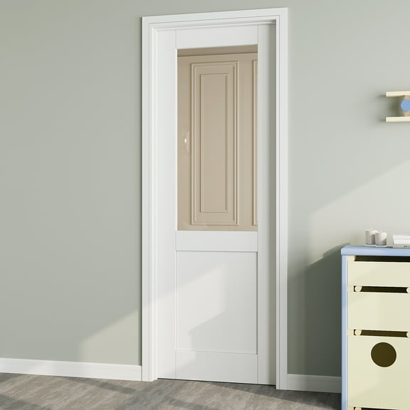24" x 80" Half Panel Clear Glass Interior Door Slab, Solid Core Door Panel as Barn Door, Pocket Door, French Door, Prehung Door - as Panty Door, Closet Door, Pre-finished & Paintable, White