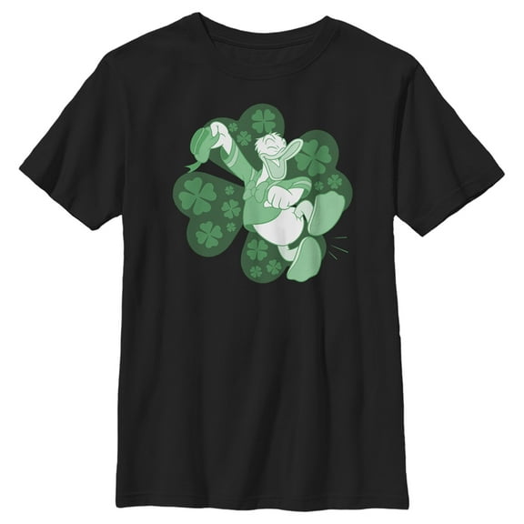 Boy's Mickey & Friends Donald Duck Clover Luck Dance Graphic Tee Black Medium