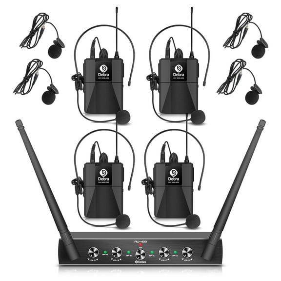 D Debra Cordless Audio Pro UHF 4 Channel Wireless Microphone System