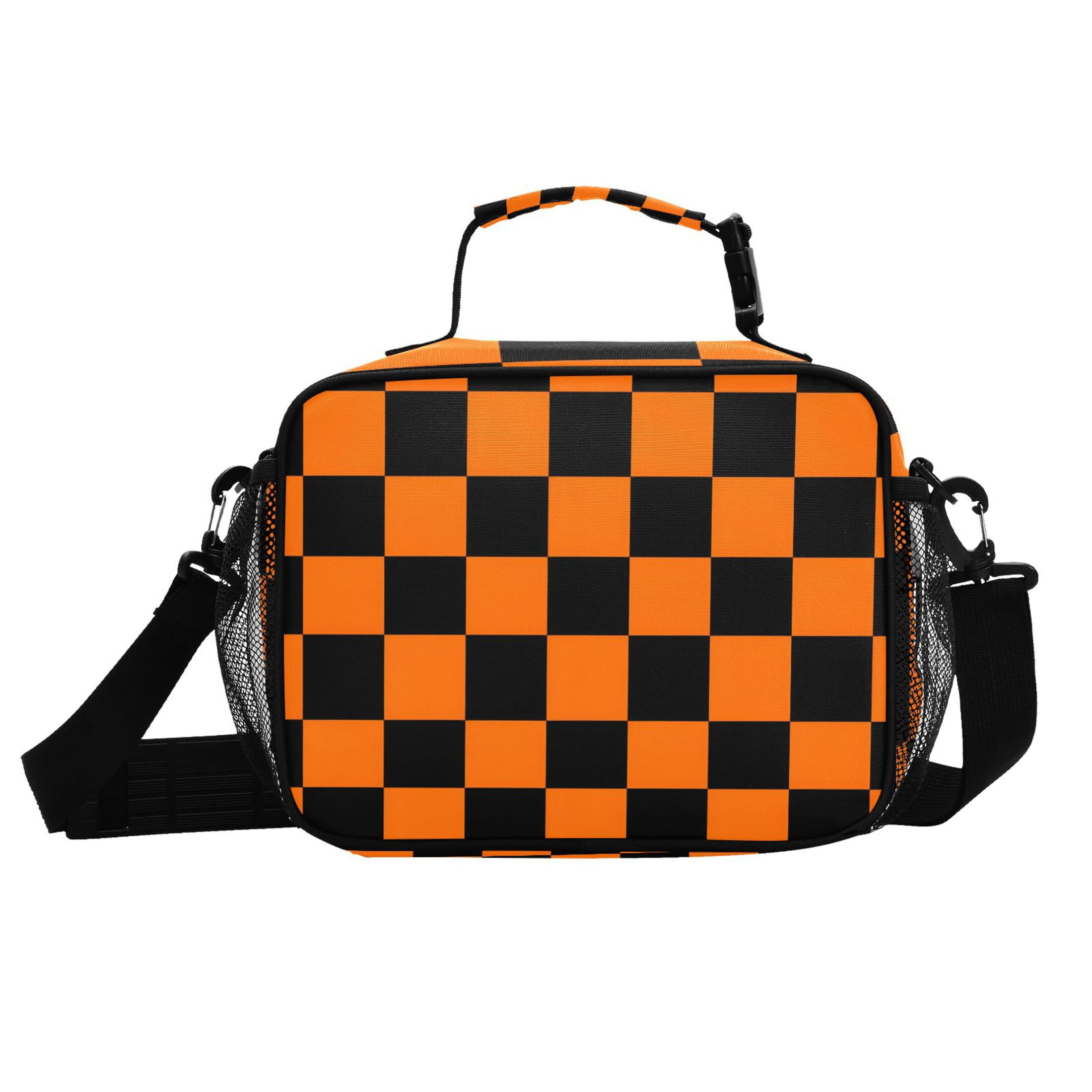 ALAZA Orange Checkered Grid Pattern Lunch Box Insulated Cooler Bag Reusable Tote Bags Shoulder Strap