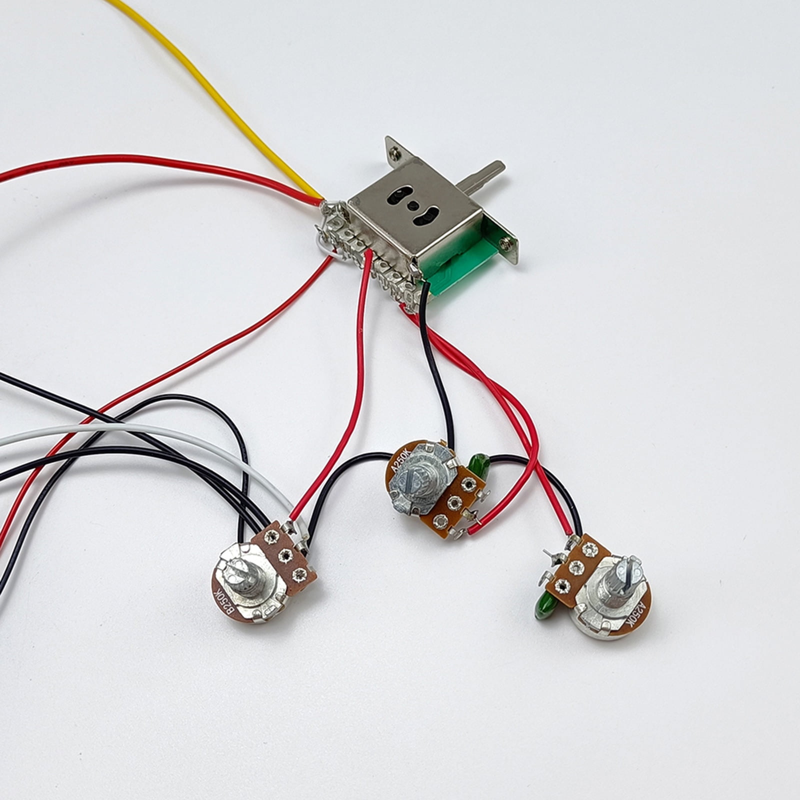 RUISINERY Single Coil Pickups with Prewired Wiring Harness 2 Tone 1 Volumes 5 Way Switches Electric Guitar Replacement Part Set