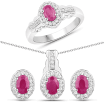 Genuine White Topaz and Ruby Jewelry Set 925 Sterling Silver Necklace and Earrings Sets for Women 2.46 Carat Pink and Silver Jewelry Set Gift Ruby Rings for Women