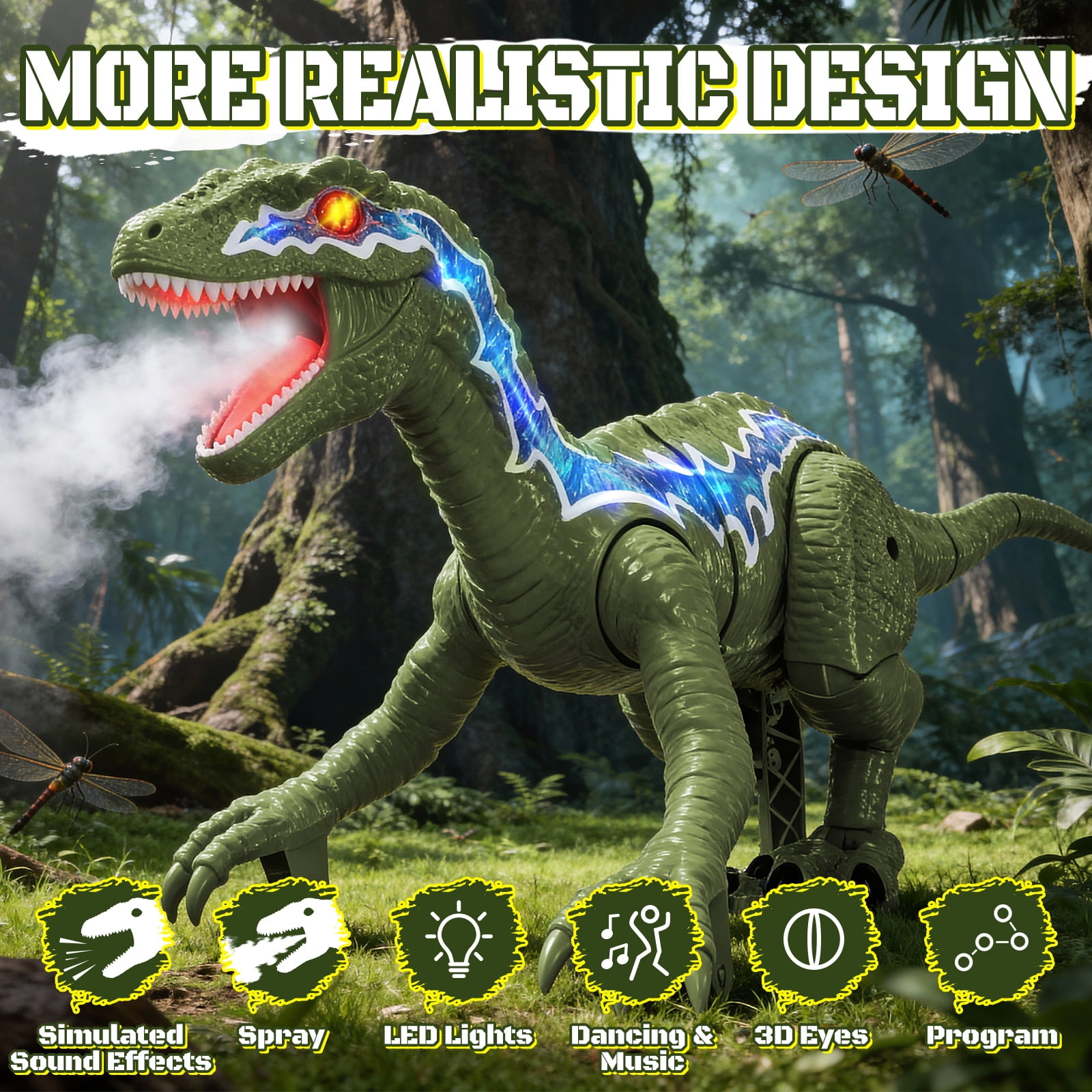 KIVDIT Remote Control Dinosaur Toys for Boys Kids, Electronic RC Robot Toy Walking Roaring Spray Dinosaur Gift for Birthday Christmas for Kids 3-8 Year