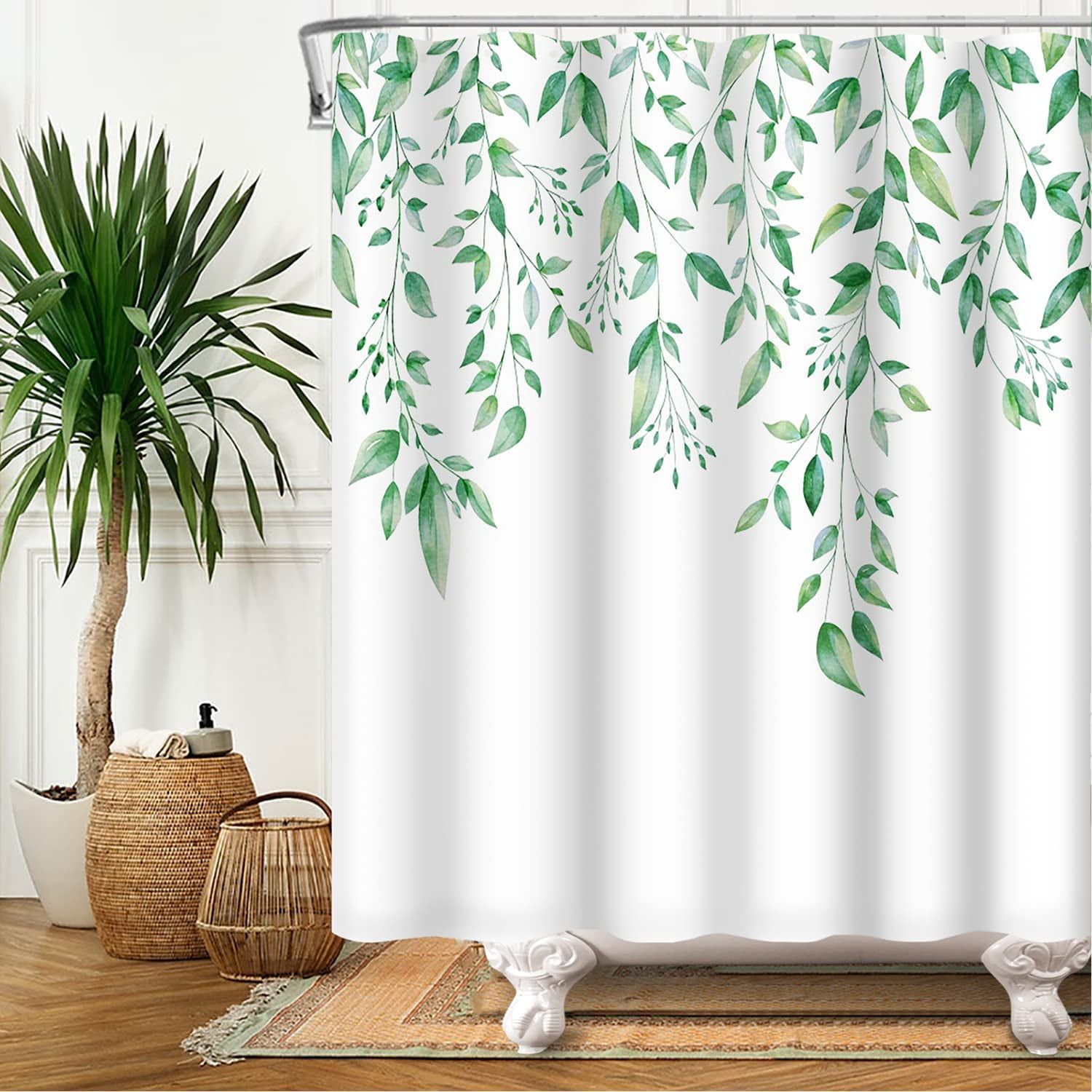 Cambpdkje Emerald Green Shower Curtain, Leaves Eucalyptus Shower