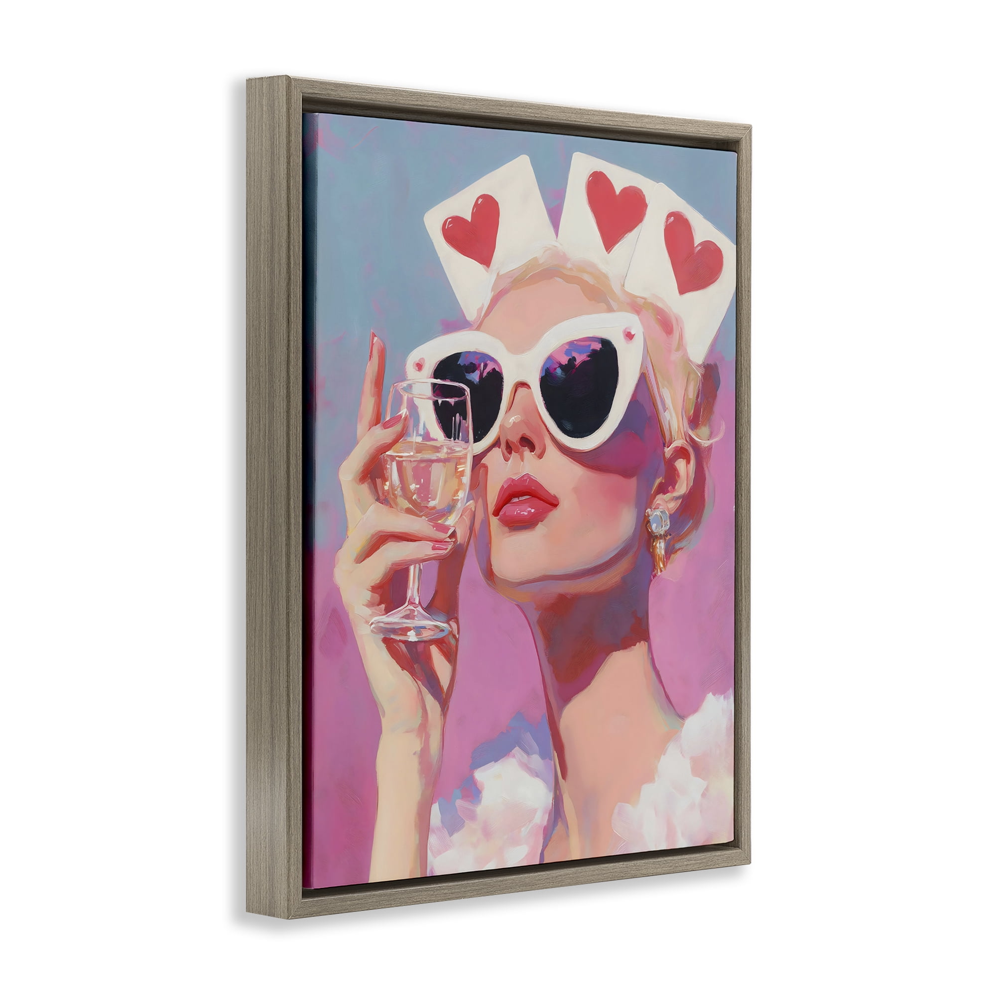Stupell Industries Queen of Hearts Retro Glam Brown Framed Floater Canvas Wall Art, design by The Prints Vibe