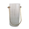 thumbnail image 4 of GUOOL Clear Cylinder Glass Flower Vase Striped Lines with Metal Handle Multifunctional 9x20cm, 4 of 9