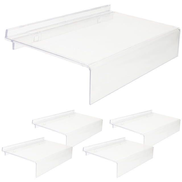 OULII 5Pcs Clear Plastic Rectangular Shoe Display Stands Wall Mountable for Retail Shops and Malls 11.8X4.7X1.8in