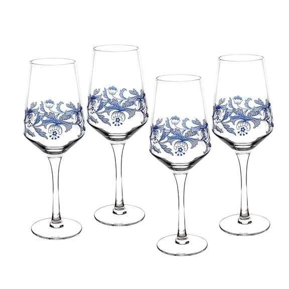 Spode Blue Italian Glassware Wine Glasses, S/4, For drinking wine. Hand wash only. By Portmeirion