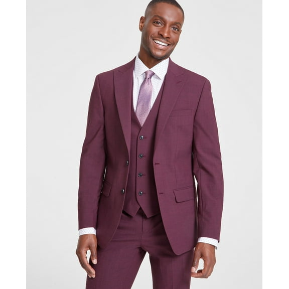 Bar Iii Mens Slim fit Suit Jacket Blazer 40 L Berry Red Solid Stretch Wool