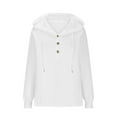 thumbnail image 4 of Lovskoo Waffle Knit Hoodies for Women Dressy V Neck Button Down Blouse Fall Winter Long Sleeve Pullover Solid Color T-shirt White, 4 of 8