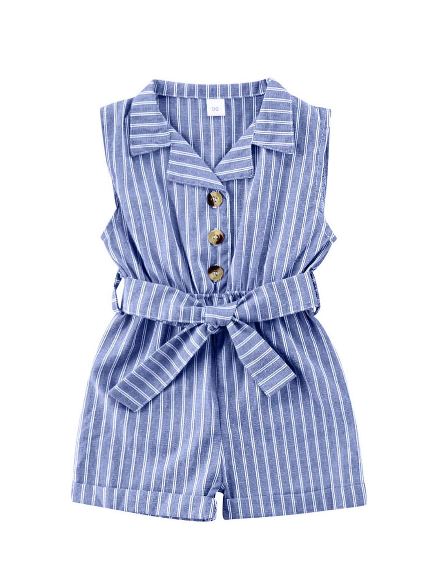 Baby Jumpsuit, Kids Girls Striped TurnDown Collar Sleeveless Bodysuit