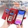 thumbnail image 2 of Dteck Case for iPhone 11,Magnetic Leather 7 Card Slots Zipper Wallet Case Shockproof Rubber Kickstand Cover with Wrist Strap, Red, 2 of 7