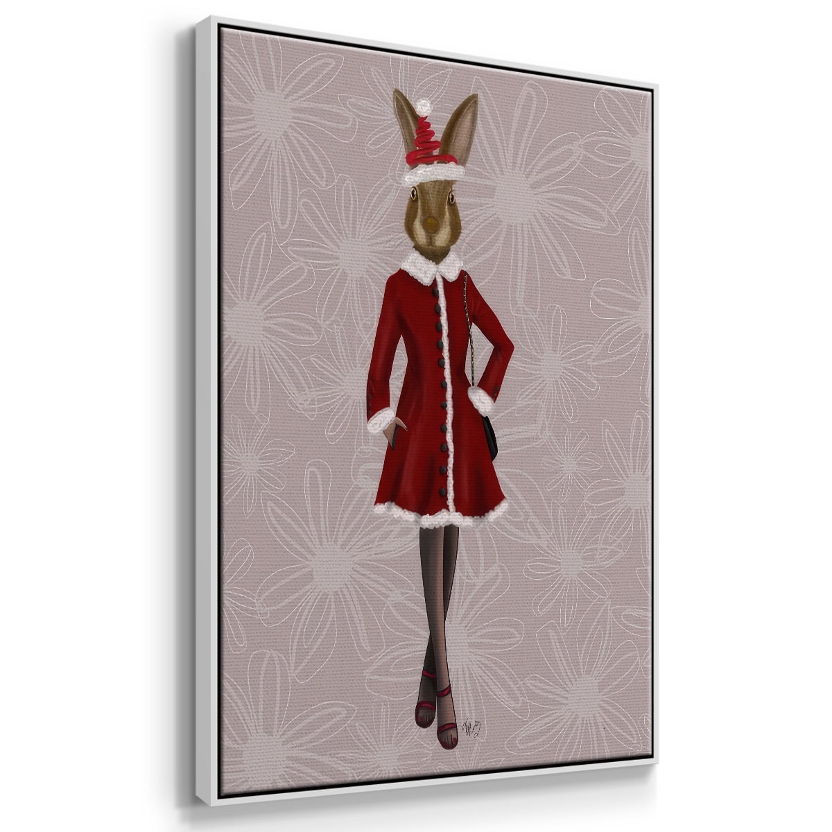 Christmas Christmas Fashion Bunny - Framed Gallery Wrapped Holiday Canvas - 27 x 41 - White Frame