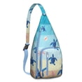 thumbnail image 1 of Sunset Turtle Sling Backpack - Tropical Ocean & Beach Print, Fashionable Crossbody Bag for Students & Office Workers, 1 of 4