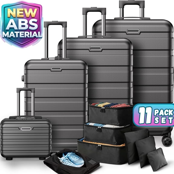 11PCS Hardside Spinner Luggage Set, Durable Travel Suitcase Set (14/20/24/28 inch) with 7 Packing Cubes, Hardshell Luggage with Multi-Size Suitcase