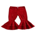 thumbnail image 1 of EIMELI Jeans Déchirés Taille Haute pour Bébé Fille, Pantalons Évasés Longs Rouges 2-3 Ans, 1 of 9