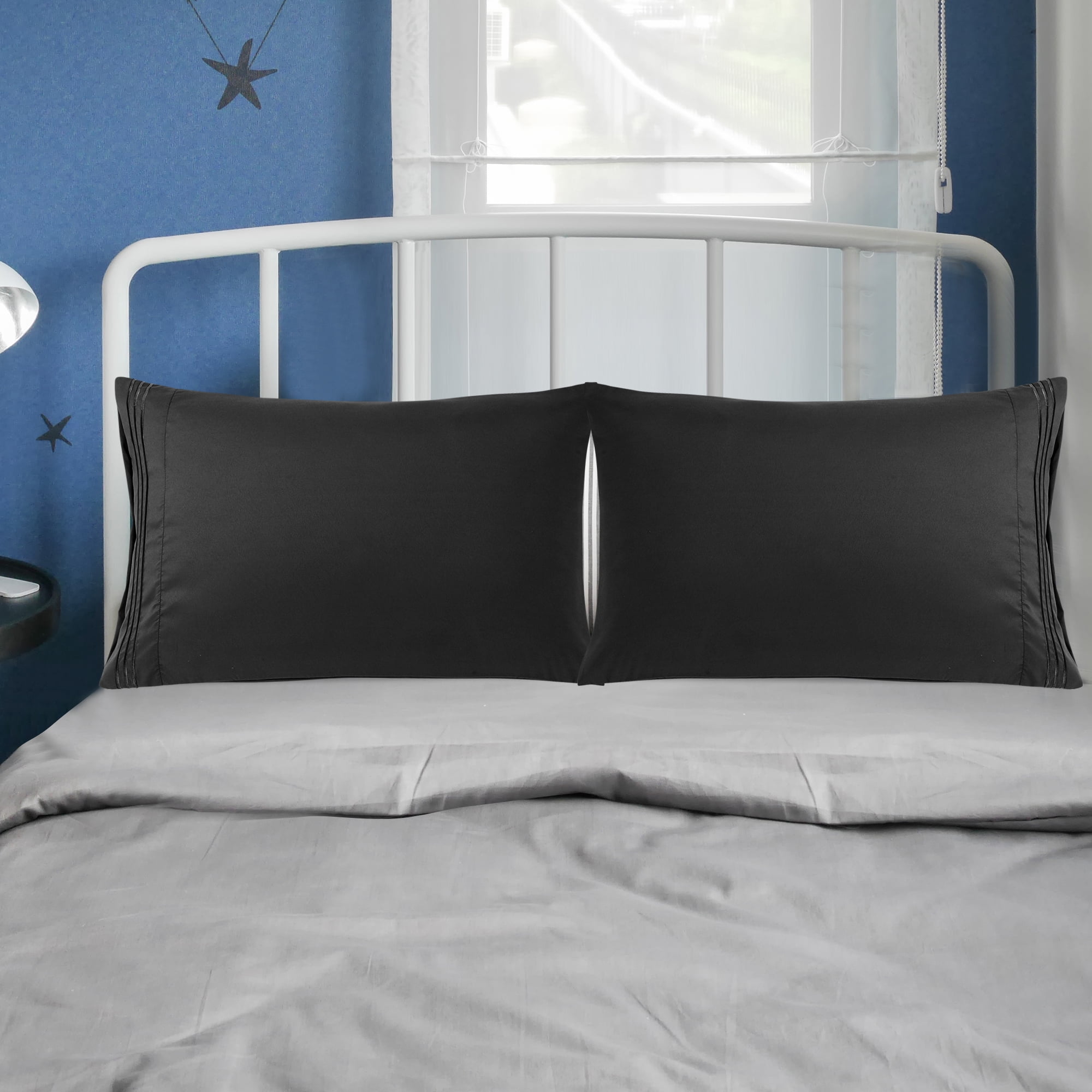 Unique Bargains Polyester Microfiber Soft With Zipper Pillowcases 2 Pcs Black Euro