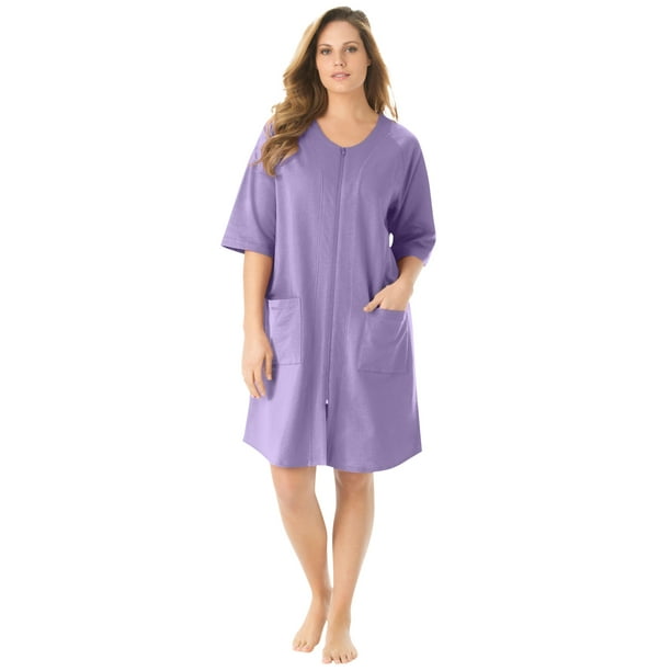 Dreams & Co. Women's Plus Size Short French Terry ZipFront Robe Robe