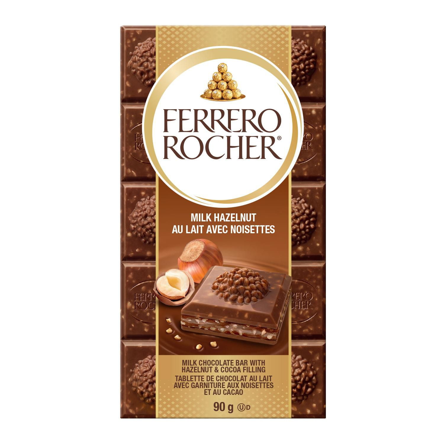 FERRERO ROCHER Premium Chocolate Bar Milk Chocolate and Hazelnut Bar 90g