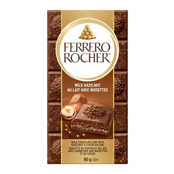 FERRERO ROCHER® Premium Chocolate Bar, Milk Chocolate and Hazelnut Bar, 90g