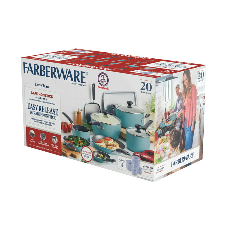 Farberware 20-Piece Easy Clean Aluminum Nonstick Cookware Pots and Pans Set,  Aqua 