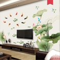 thumbnail image 5 of Calcomanía decorativa de pared con diseño de flor de loto, pájaro y pez, para sala de estar, de PVC, arte decorativo, pintura grande extraíble, estilo chino., 5 of 5