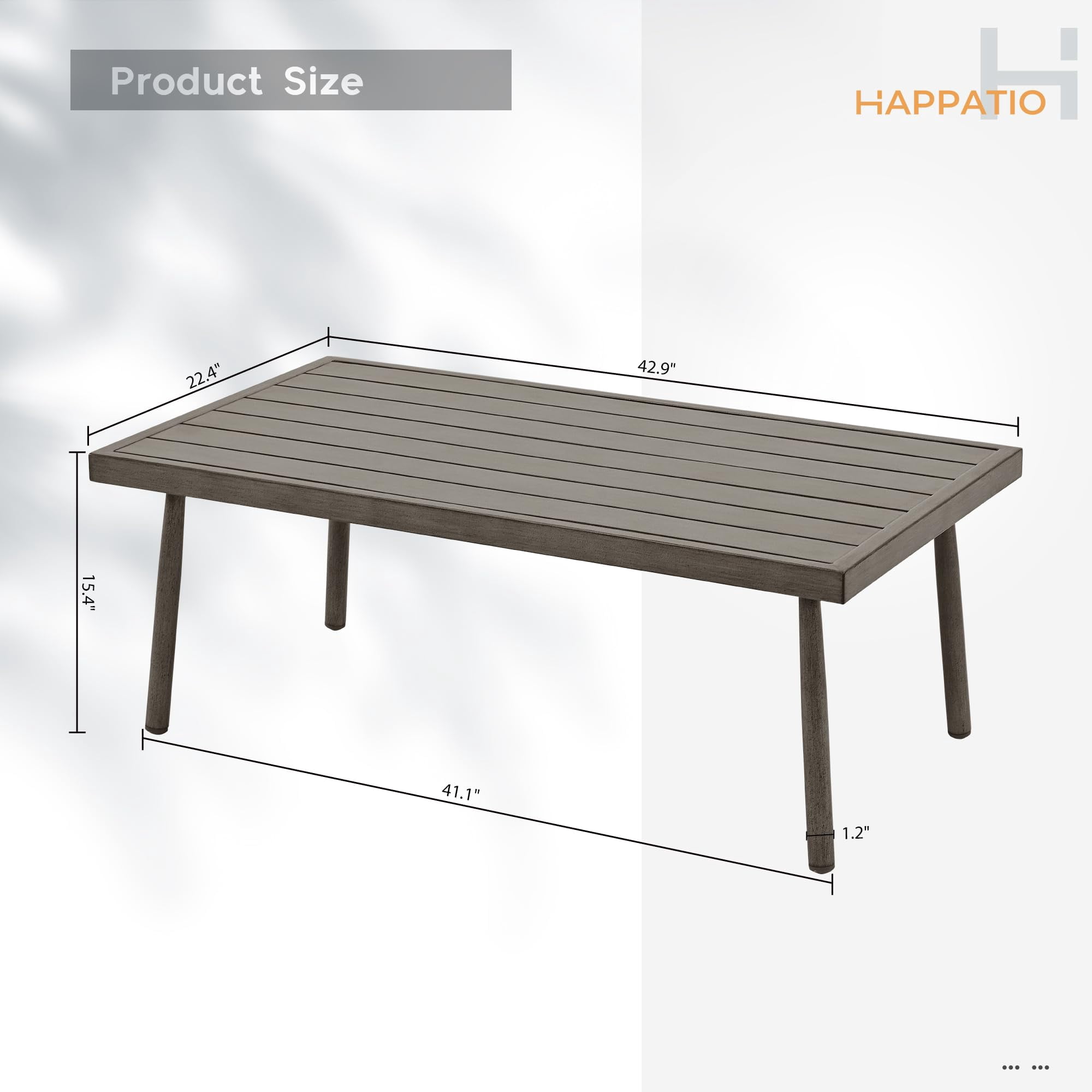 Aluminum Patio Outdoor Rectangle Coffee Table for Patio, Waterproof and Rustproof