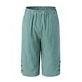 thumbnail image 4 of GEWSEY Bermuda 3/4 Pants Shorts for Women Botton Trim Wide Leg Linen Knee Length Summer Casual Long Shorts Loose High Waisted Plus Size Short with Pockets (Green, 4XL), 4 of 7