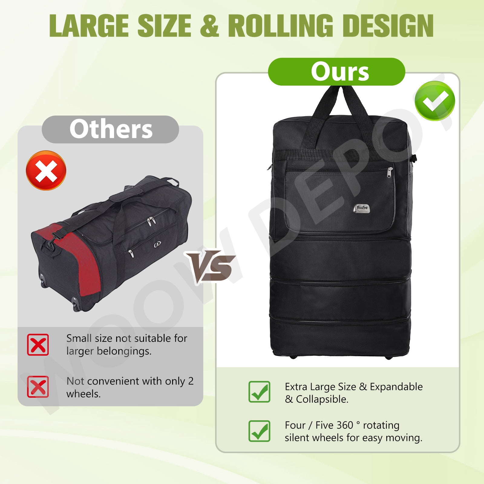 WOOW DEPOT 30in Expandable Suitcase Bag 3 Layer Foldable Rolling Wheeled Luggage Handbag Large for Home Storage Travel Business Moving