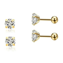 14K Gold 5mm CZ Studs and Small Endless Hoop Earrings Set 14K Gold 5mm CZ Studs and Small Endless Hoop Earrings Set