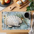 thumbnail image 2 of Blue Coastal Placemats Set of 4 Retro Botanical Beach Nautical Shell Place Mats Indoor Wipeable Table Mats Washable Cloth Dining Table Placemats for Kitchen Holiday Party Home Decor 13x19 Inch, 2 of 9