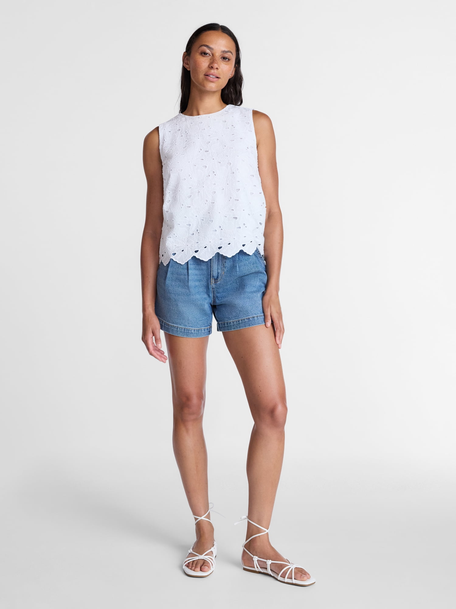 Time and Tru Women’s and Women’s Plus Eyelet Embroidered Top, Sizes XS-4X
