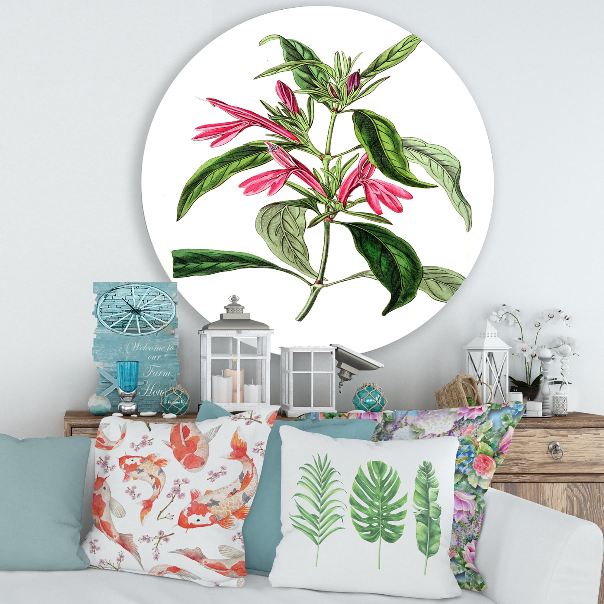 Designart 'Ancient American Flora VII' Traditional Circle Metal Wall Art 36x36 - Disc of 36