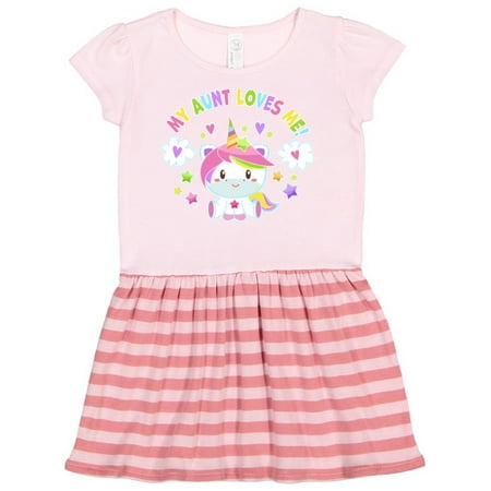 

Inktastic My Aunt Loves Me with Cute Rainbow Unicorn Gift Toddler Girl Dress
