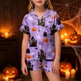 thumbnail image 2 of NIEWTR Girls Pajamas Halloween Cartoon Print Short Sleeve Lapel Cute Top and Shorts Pjs for Kids Breathable Soft Fashion Nightwear Casual Daily Wear, 2 of 5