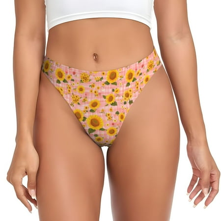 Thongs for Women - Pink Plaid Sunflower No Show Seamless Womens Thongs Underwear  Soft Stretch G String Thongs for Women Cuteness Ladies Thong Bikini Panties Briefs