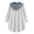 thumbnail image 3 of Womens Cardigan Plus Size Button Plush Tops Hooded Loose Cardigan Wool Coat Winter Jacket Navy Xl, 3 of 3