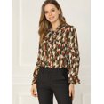 thumbnail image 3 of Blusa con cuello en V y lazo floral para mujer, camisa de manga larga con volantes y trompeta vintage, top ejercito verde XL, 3 of 6