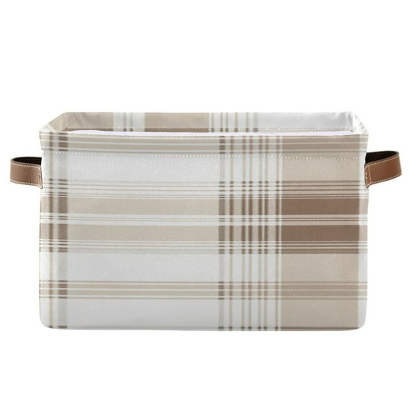Brown and Beige Plaids Square Storage Bins with Handles Collapsible Containing Box 1 Pack