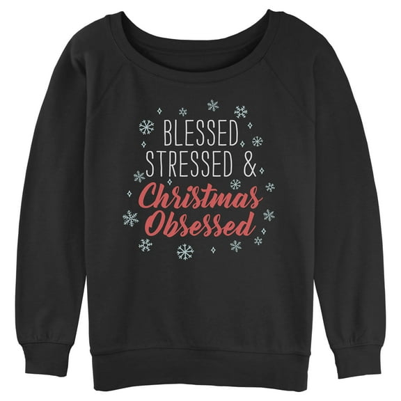 Junior's Lost Gods Christmas Obsessed  Sweatshirt Black Large